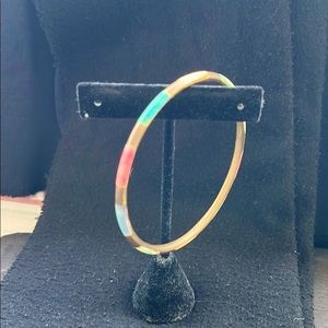 multi-color shell inlay brass bangle bracelet